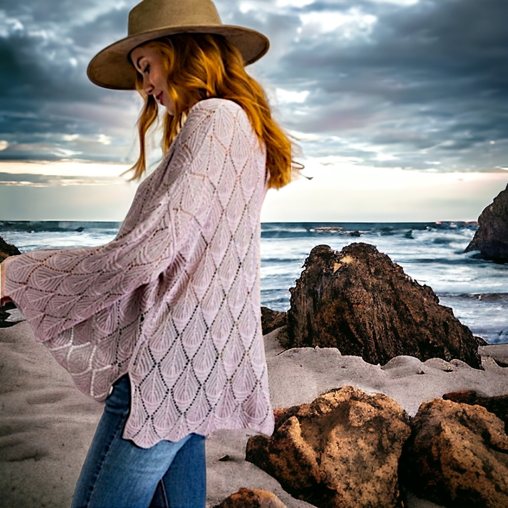 16527 Open Knit Flare Sleeve Sweater